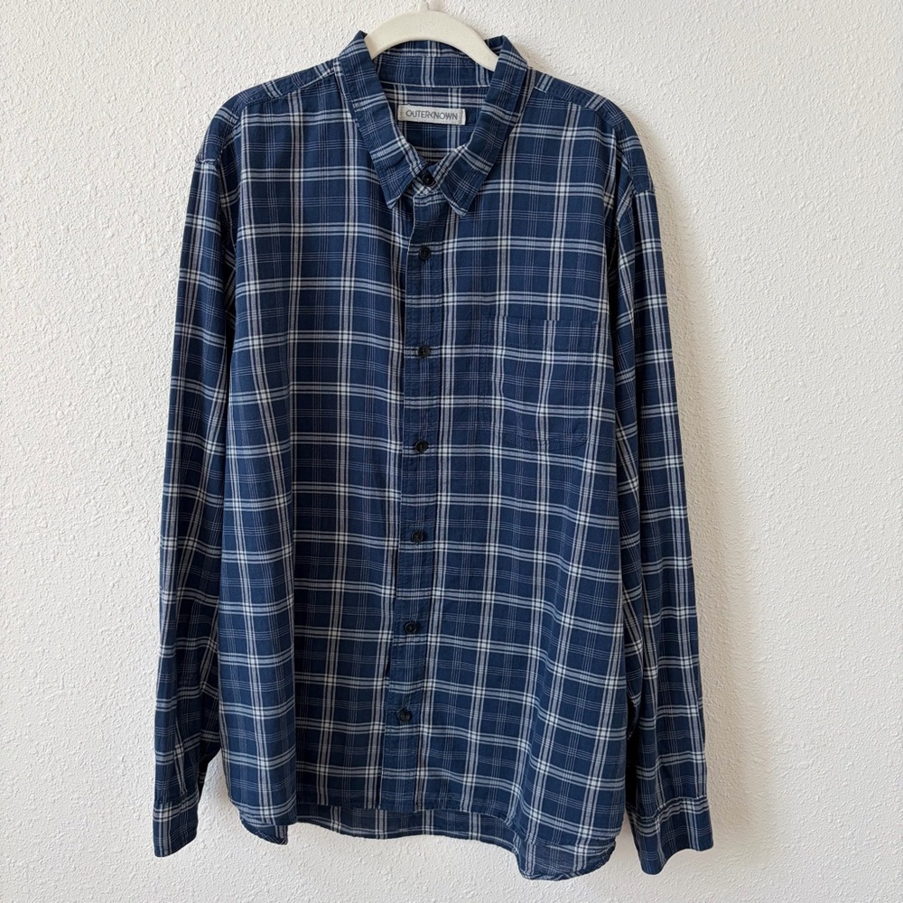 Outerknown 100% Organic Cotton Plaid Button Down Shirt Men’s XXL Preppy Office